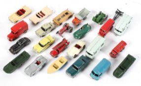 A collection of Matchbox die cast vehicles including Jaguar D Type, VW split screen van, tanker,
