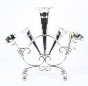 A silver plated epergne, early 20th century, the scroll-shaped stand issuing one large,