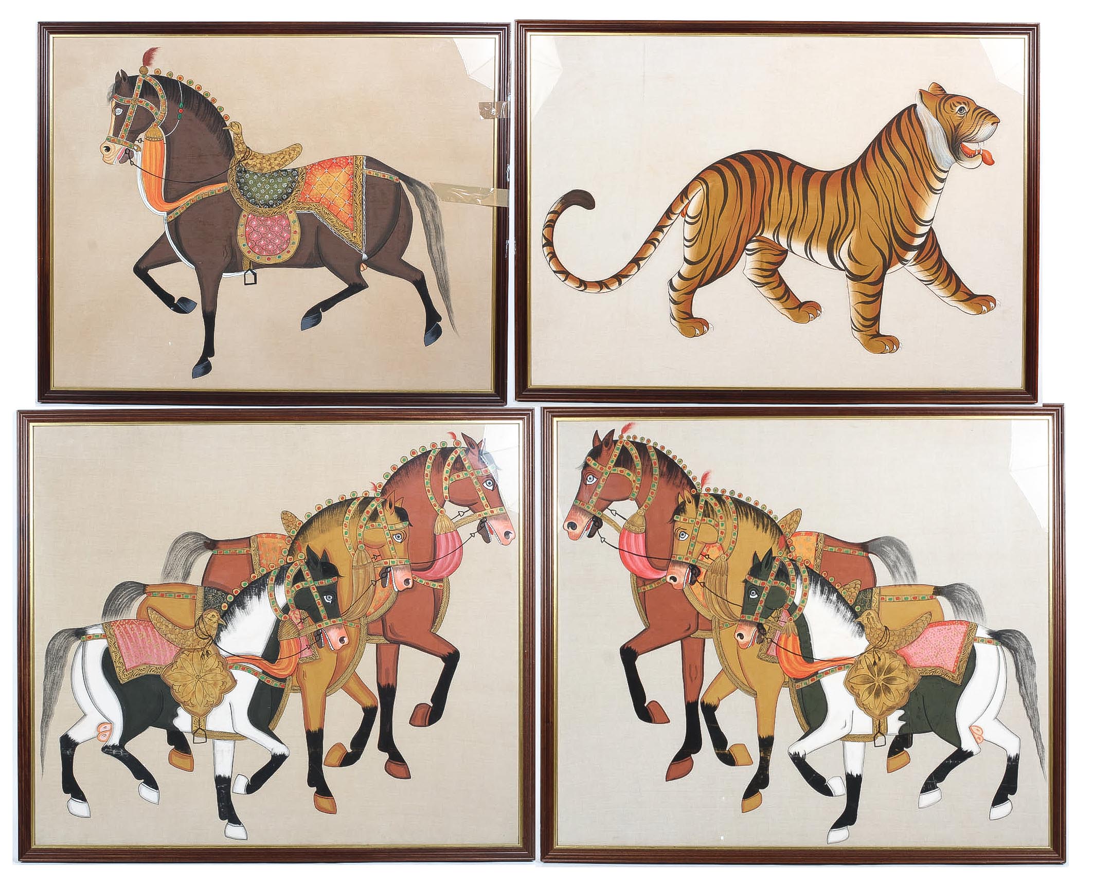 Four large paintings of animals, 20th century,