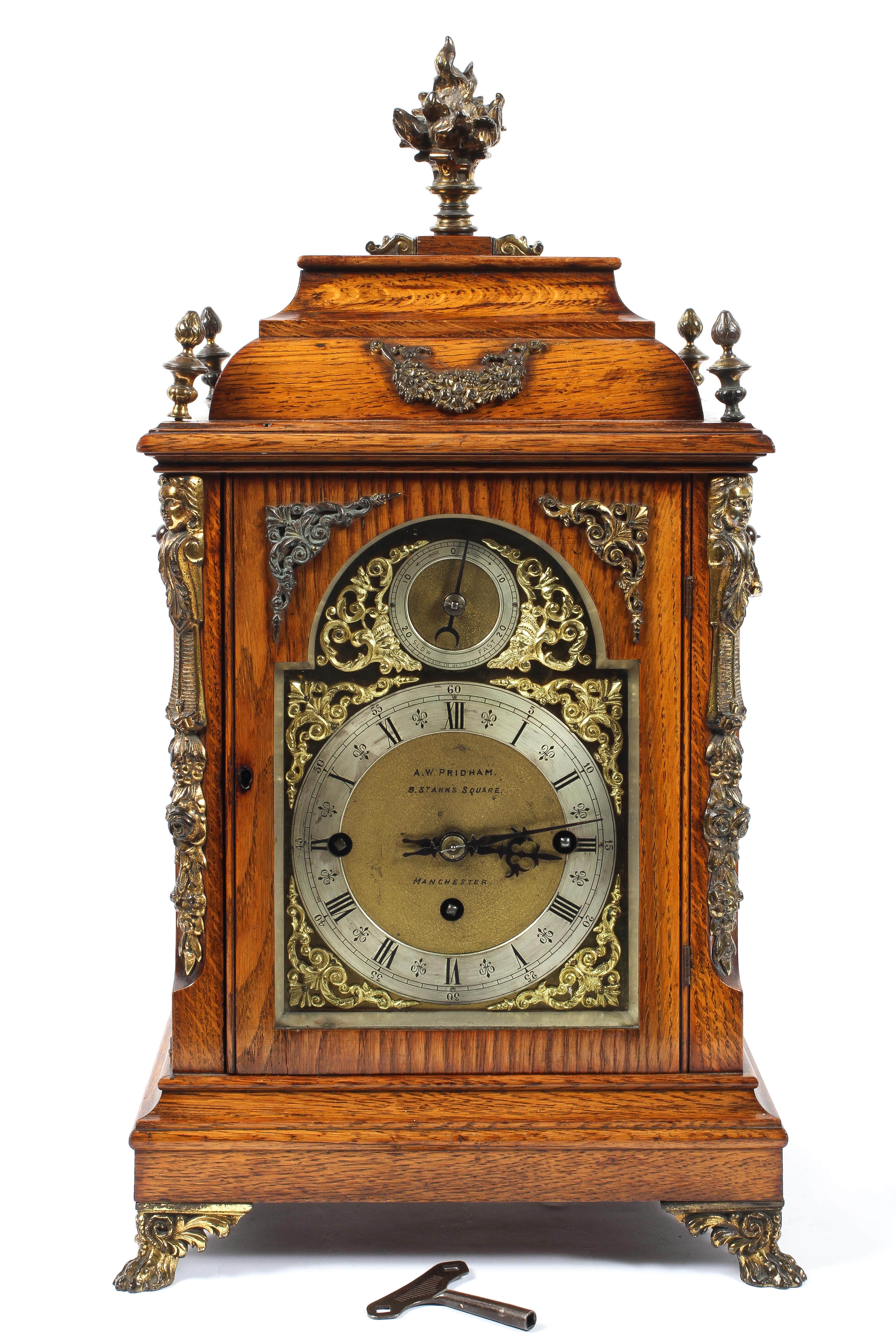 A late 19th Century oak cased bracket clock by Winterhalder & Hoffmeier,