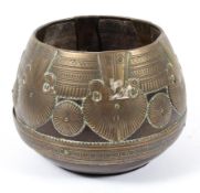 A Middle Eastern or North African turned wood and brass mounted bowl,