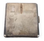 A mid century engine turned silver cigarette case of square form, gilt interior,