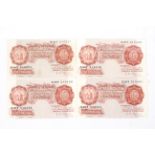 Five Ten shilling bank notes (4 sequential, marked: X28Y 515429-32),