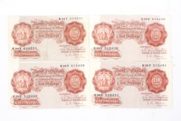 Five Ten shilling bank notes (4 sequential, marked: X28Y 515429-32),