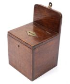 An oak wall collection or money box, probably Victorian, of square section with back plate,