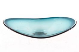 Magnor, Norway, a blue and clear glass oval dish, signed to foot,