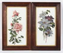 Victorian School, Flowers on white glass, a pair,