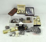 Assorted collectables, including a leather cigar holder,