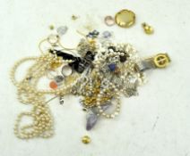 A selection of costume jewellery, shell necklace,