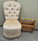 A cream upholstered bedroom chair,