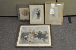 A collection of 19th century framed prints, including 'Honi soit qui mal y voit'; Mlle Noblet,