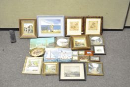A group of 20th century small paintings of landscapes and urban areas, some prints,