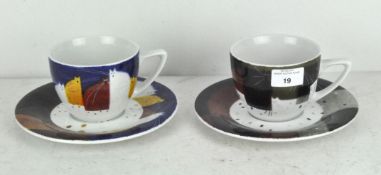 Two contemporary Royal Worcester "Govinder" design tea cups and saucers,