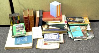 A large box of books and sundries, including a copy of 'Costumes of Maroc',