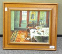 Sheila Morley, a contemporary oil on canvas titled "Lunching alone" signed to front,