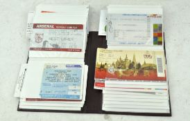 An album containing a selection of football tickets, with examples from Arsenal and Chelsea,