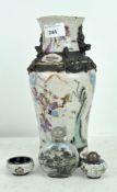 A Chinese ceramic 'crackle' vase with a snuff bottle and other chinoiserie items