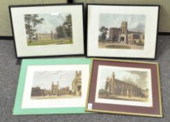 Two prints depicting views of Eton College and two of Rugby School,