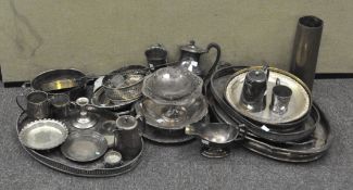 A large collection of silver plated wares, to include a silver shell shaped dish,