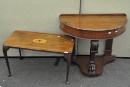 A mahogany and line inlaid coffee table, on cabriole supports,