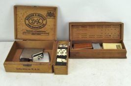 Assorted collectables, including a bone and ebony dominoes set in box, small wooden snuff/pill box,