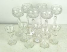A set of six cut glass hock glasses,