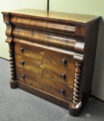 A Victorian Scottish mahogany veneer chest of drawers with barley twist columns