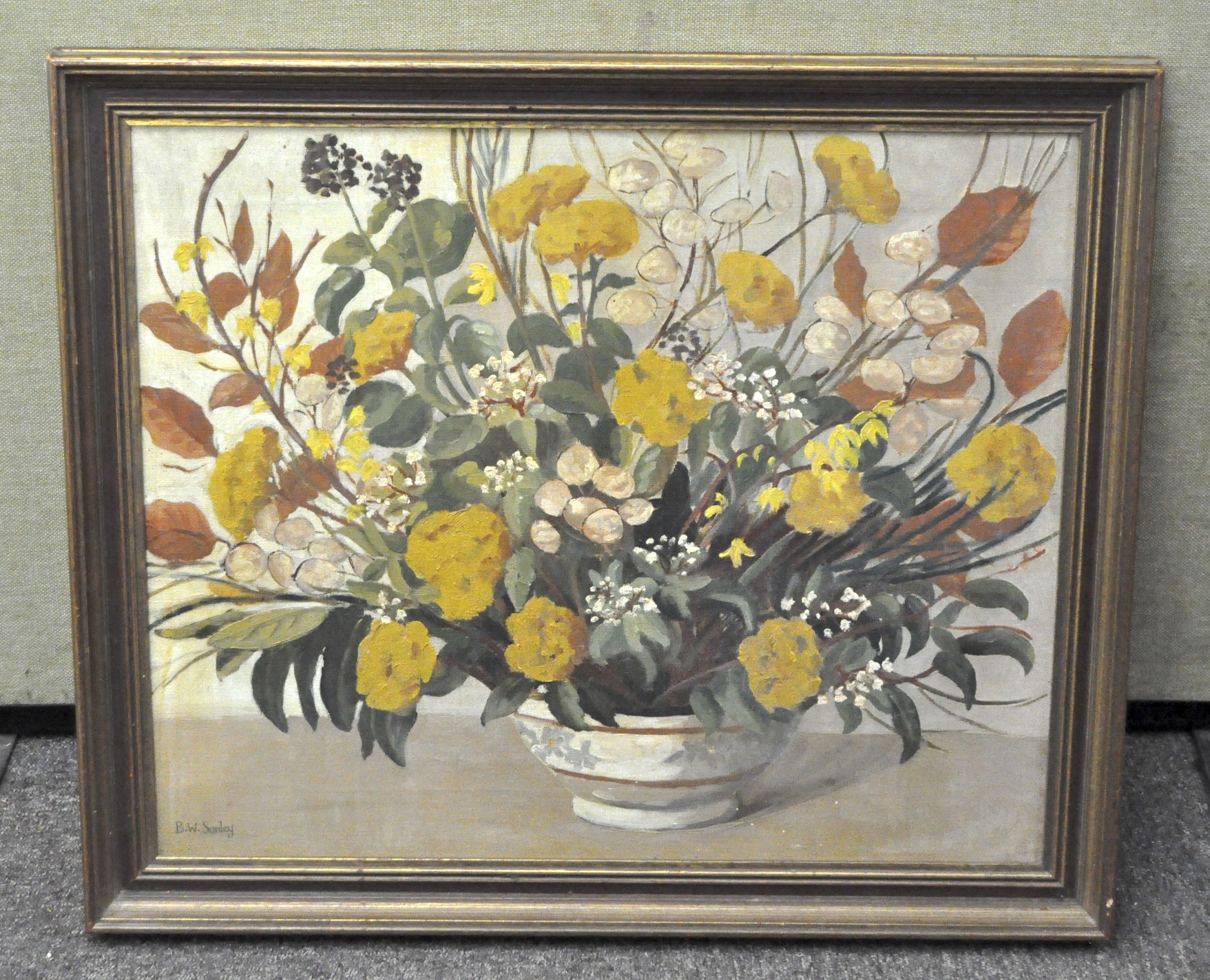 B W Sanley, Still Life of vase of flowers, oil on canvas, framed,