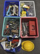 Two boxes of wrenches with some screw drivers and two boxes of brushes,