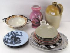 A quantity of assorted ceramics, including a stoneware flagon,