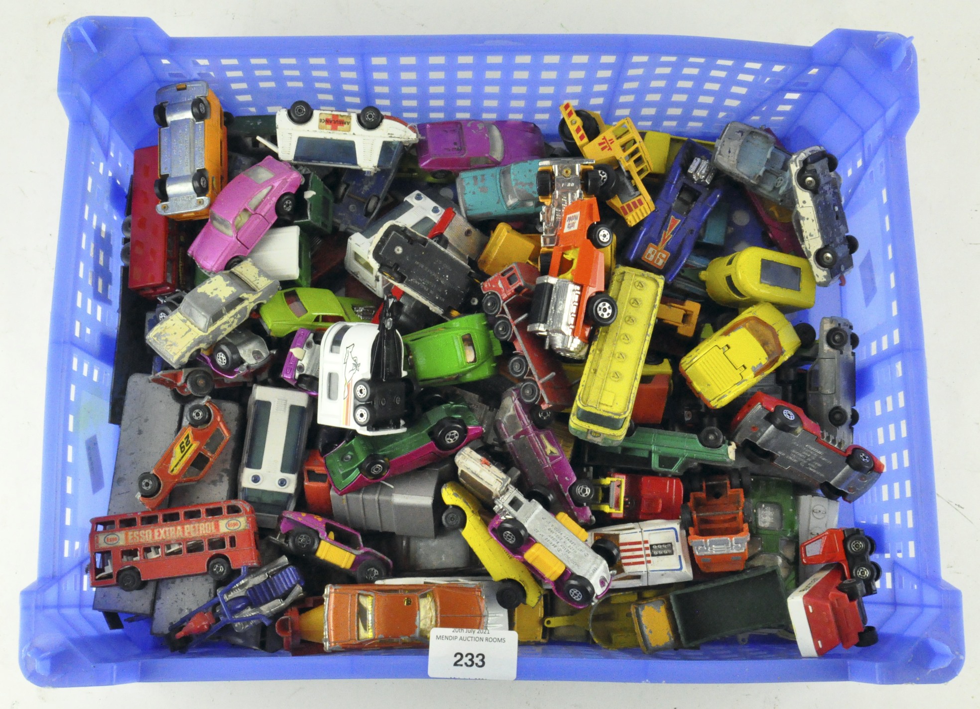 A collection of playworn vintage toy cars,