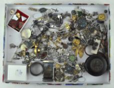 A box of costume jewellery, including necklaces, earrings, brooches,