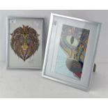Two abstract pictures, the first of a lion, signed MS Caisey, 2016,