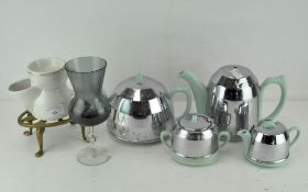 A vintage chrome rimmed tea set, together with a selection of crested china,