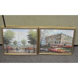 Two scenes of Paris, gouache on canvas, 39 cm x 49 cm,