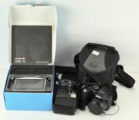 A Pentax zoom 70-s camera and case, Finepix S2000HD digital camera, with manual, leads and case,