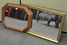 Two contemporary mirrors, one rectangular, 80 x 55 cm, another of octagonal shape,