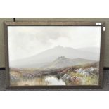 A gouache on board painting of moorland