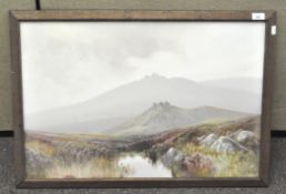A gouache on board painting of moorland