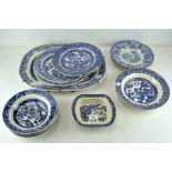 A collection of Staffordshire pottery 'Willow' pattern wares and other blue and white pottery