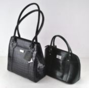 Two Osprey of London leather handbags, one dark blue with mock-crock design,