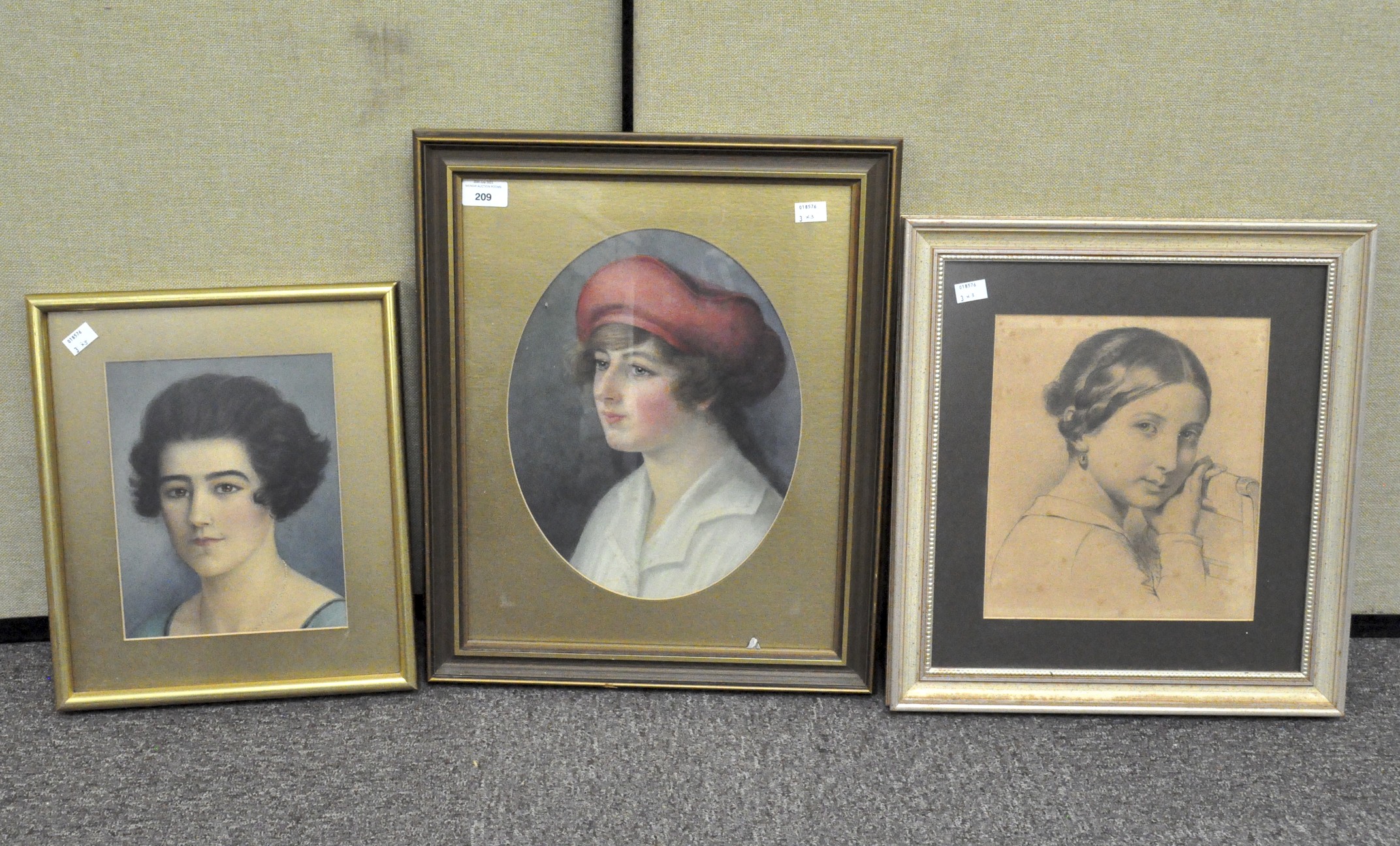 Early 20th century School, a watercolour portrait of a young woman in red berret, and other pictures