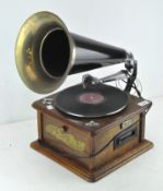 A vintage style oak cased 'Classic Home' horned phonograph circa 1980's,