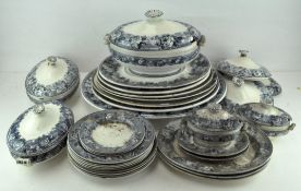 A Wedgwood pottery transfer printed blue and white rose pattern part dinner service, circa 1900,