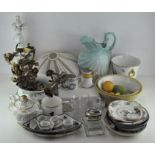 A collection of ceramics, including a doll's tea service, a Dresden style ice bucket, a Booths dish,