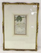 An early 20th century Persian print of a man amongst pairs of animals, in an antique gilt frame,