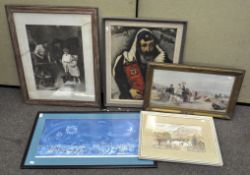 Four assorted prints featuring portraits and landscapes,