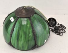 A 1970's Christopher Wray Tiffany style ceiling light, with green glass shade,