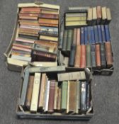 Three boxes of vintage books, including authors: Dickens, Victor Hugo, Dornford Yates,