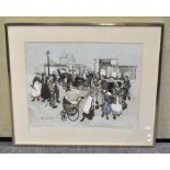 Margaret Chapman, a print of a street scene, framed and glazed,